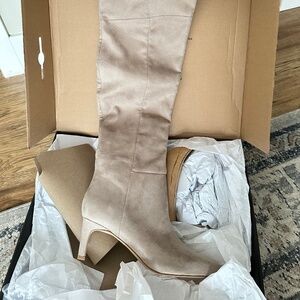 Marc Fischer Qulie Suede Taupe Over The Knee Boot